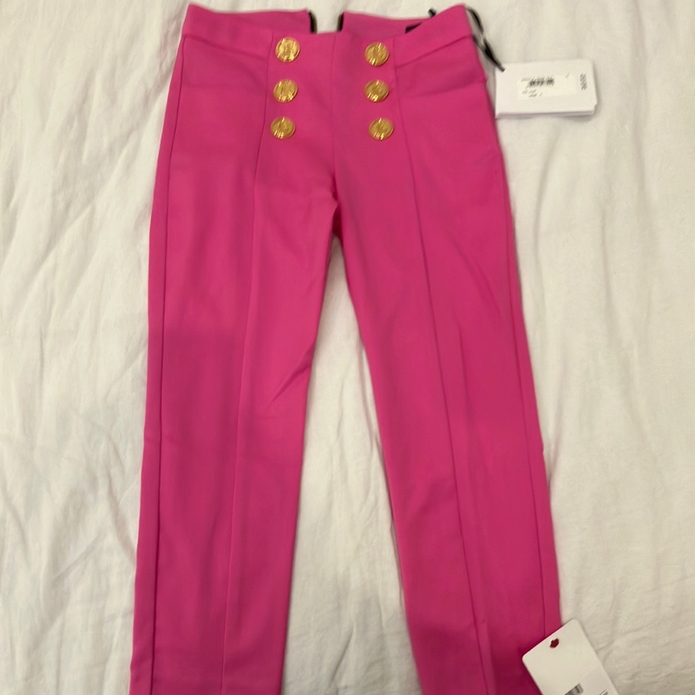 Girls Balmain Barbie pink pants with gold buttons